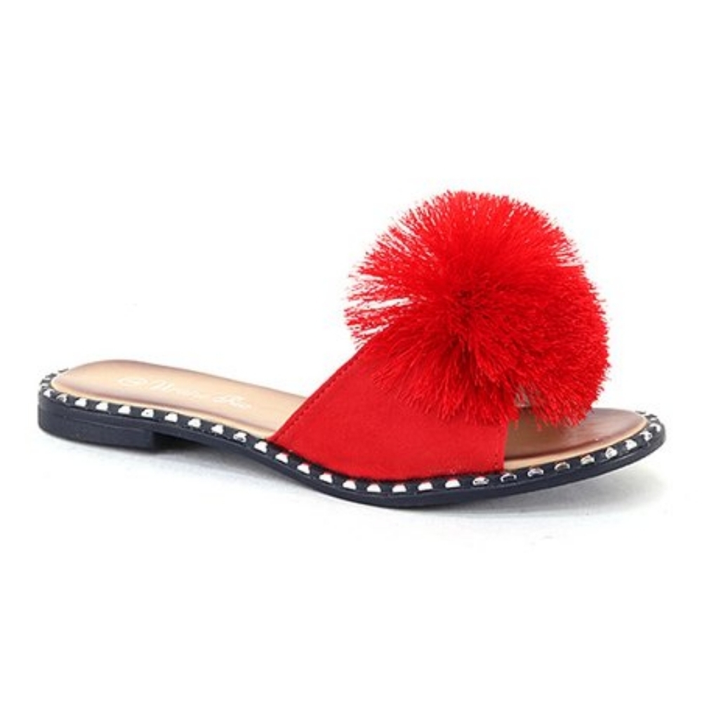 Red Pom-Pom Slide - Women sandals size 6